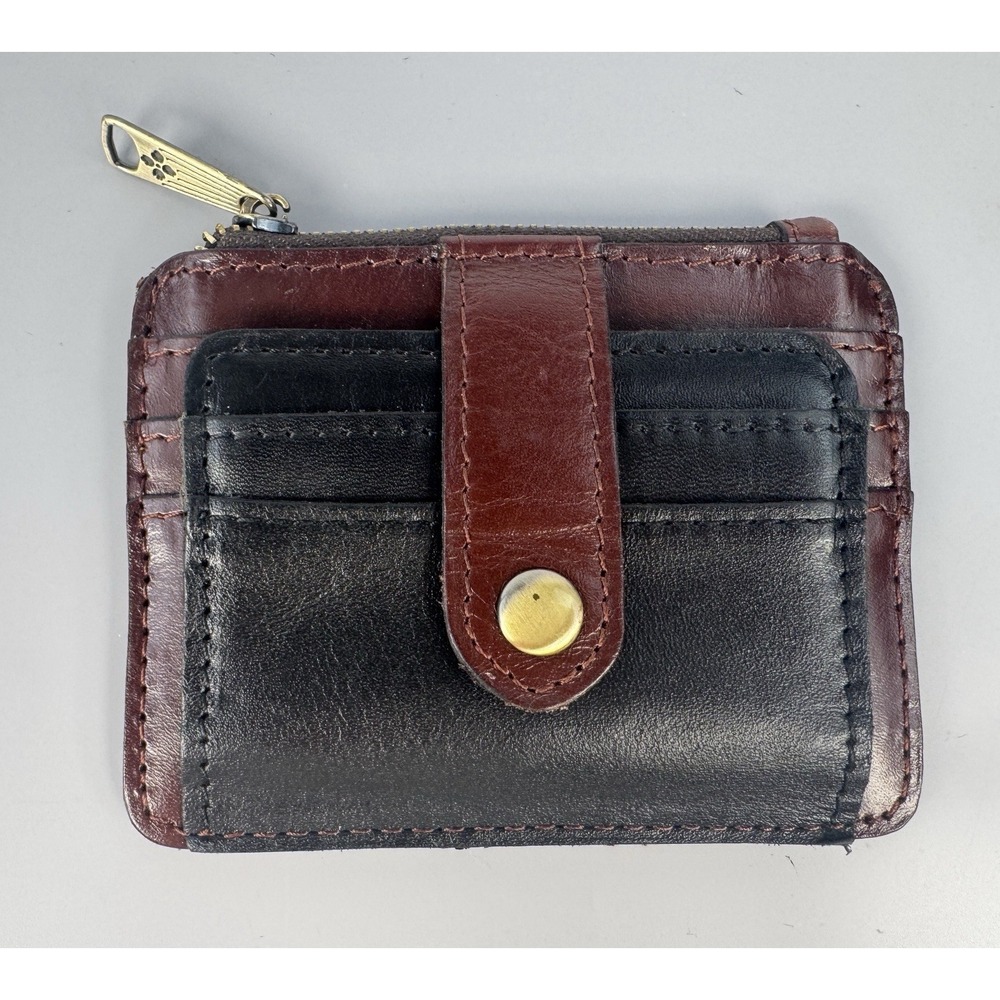 Patricia Nash Black Brown/ British Tan Leather Cassis ID Card Case Wallet NICE